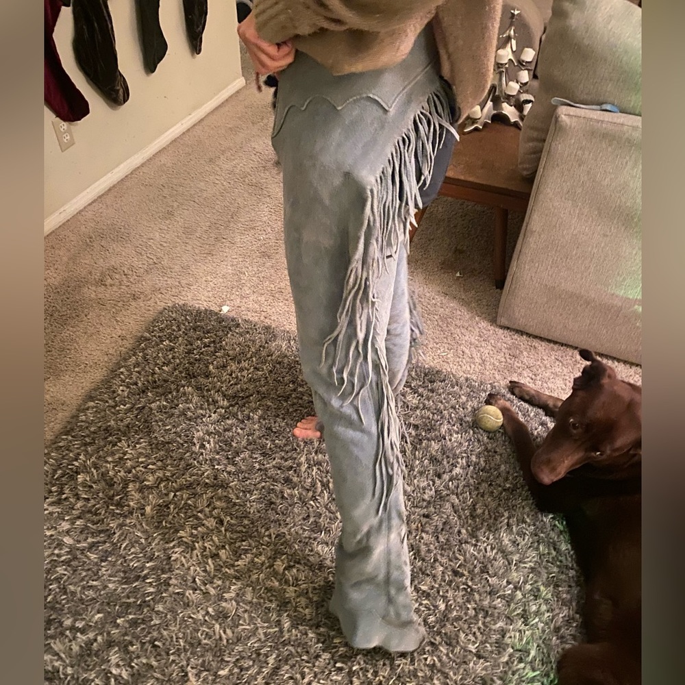 Fringed Suede-Style Gray Women's Pants
